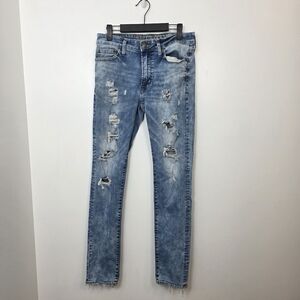 American Eagle Medihm Wash Distressed Low Rise Stretchy Skinny Jeans Size 30×34